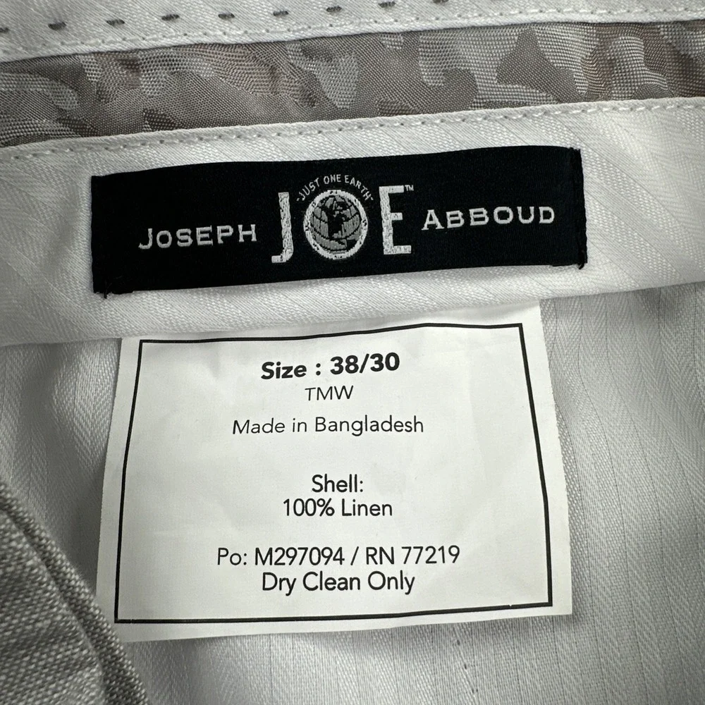 Joseph Abboud 100% Linen Pants Men 38x28* Grey Straight Leg Lined Breathable